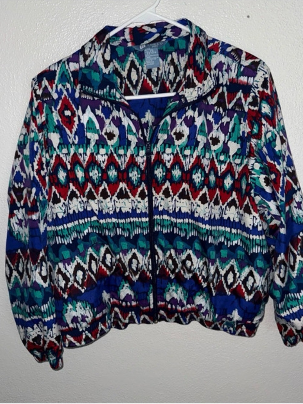 Koret Multicolor Patterned Zip Bomber Jacket - Blue, Teal, Red, White
